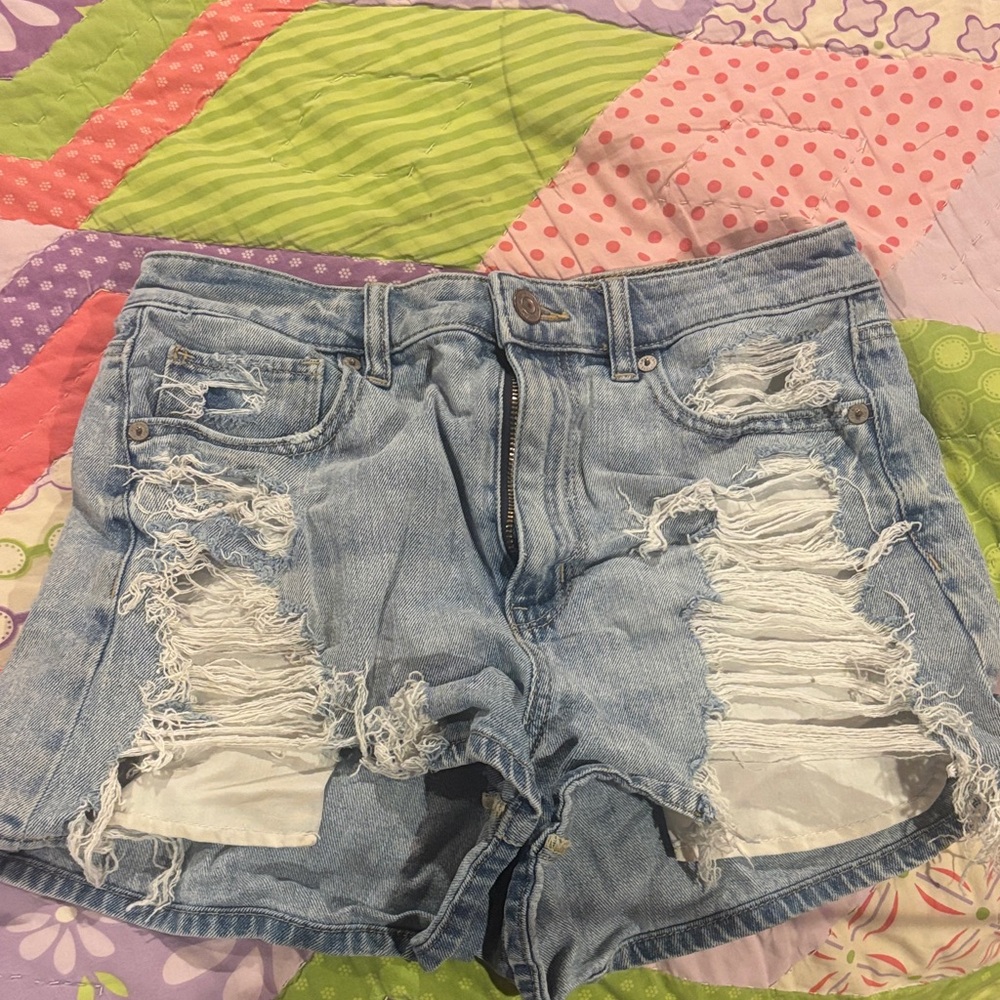 American Eagle Outfitters Light Blue Distressed Jean Shorts